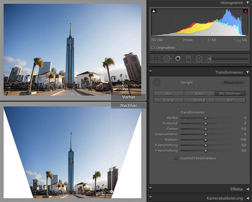 Upright mit Hilfslinien in Lightroom CC 2015